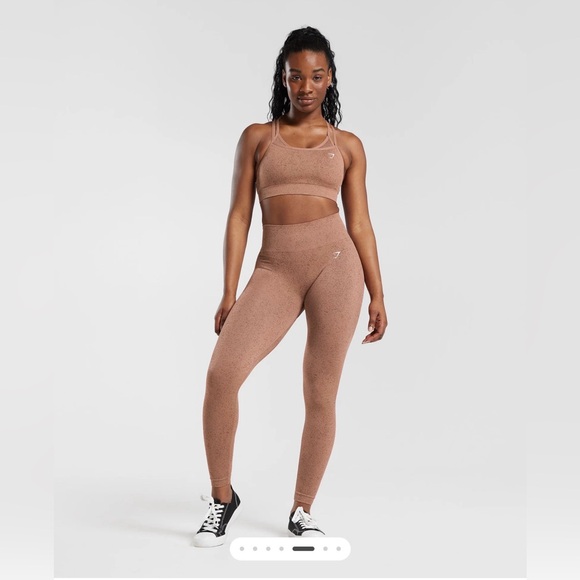 NEW Gymshark Seamless Leggings + Strappy Sports Bra Set Brown Speckled Size S - Picture 1 of 15